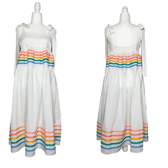Paper London Laura Rainbow Stripes Sleeveless‎ Tiered Sundress Tie Strap Casual - Picture 4 of 11
